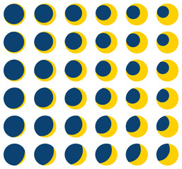 月の満ち欠け、三日月のアイコンのベクターイラストセット