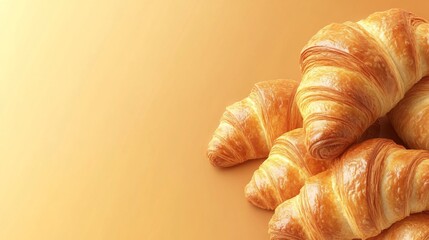 Freshly baked croissants with a buttery, moist texture,Space for add text
