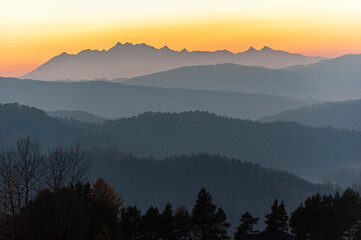 Tatry widok z Malnika muszyna, Zachód słońca © Maciej G. Szling