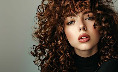 Fototapeta premium A woman with curly red hair and brown eyes.