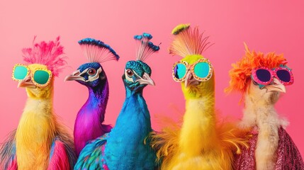 Obraz premium Four Peacocks Wearing Sunglasses