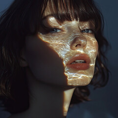 Woman with ocean projected onto her face