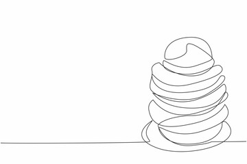 National Hat Day. Single continuous line drawing stack of relaxed casual head wear hats. Pile of rounded form cap with fabric fur material. One line draw graphic design vector illustration