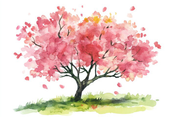 Fototapeta premium Watercolor Delightful Pink Cherry Blossom Tree Illustration