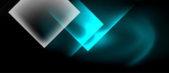 Fototapeta premium Dark neon colors with glass square shapes