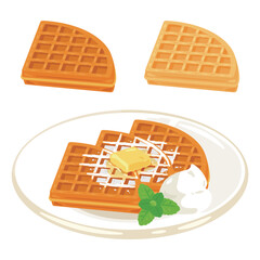 皿に盛られたワッフルセット