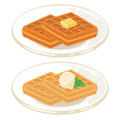 皿に盛られた四角いワッフルセット1