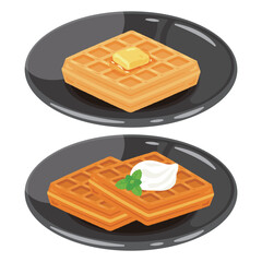 皿に盛られた四角いワッフルセット2