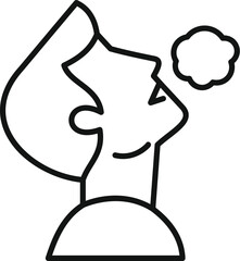 Young man is exhaling smoke, bad habits and addiction concept, simple black and white line icon design