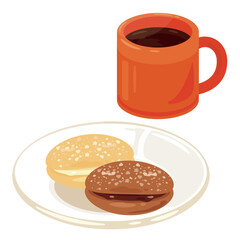 皿に盛られたブッセとマグカップに入ったコーヒーセット
