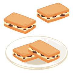 皿に盛られたレーズンバターサンドセット