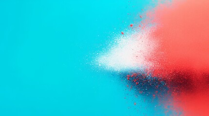Abstract Red and Blue Powder Explosion on Teal Background