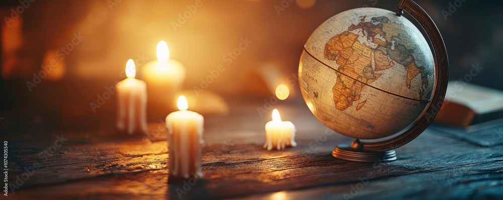 Poster Globe with candles creating a warm, inviting atmosphere.