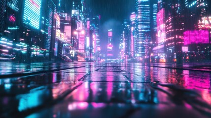 Obraz premium Neon Cityscape in the Rain