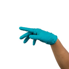 Hand gesture with medical gloves isolated on white background