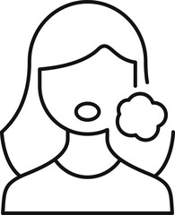 Simple, black and white vector illustration of a woman suffering from toothache, holding her cheek in pain