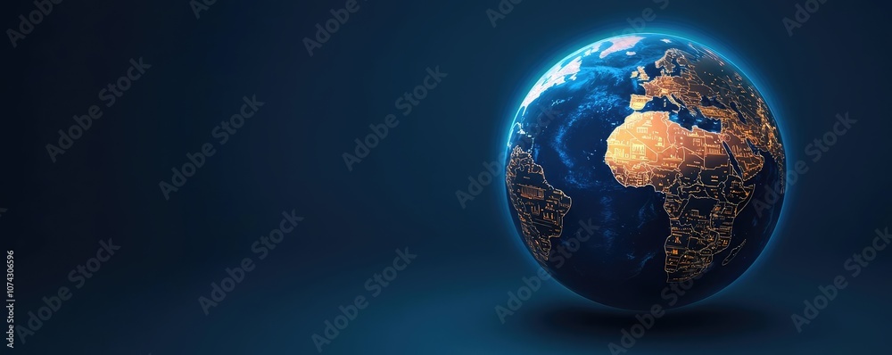 Poster Globe view of Earth with illuminated continents on a dark background.