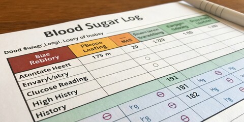 Blood Sugar Log A closeup of the sugar logging section with an input field for entering glucose readings. Below a history of readings is displayed in a simple list format with