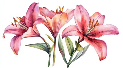 Fototapeta premium Watercolor illustration of lily flowers