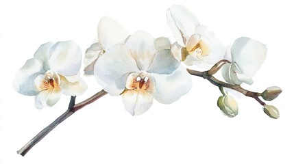 Obraz premium Hand painted watercolor illustration of a white orchid flower isolated on a white background with a clipping path