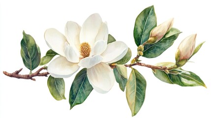 Obraz premium Watercolor magnolia and leaves suitable for greeting cards wedding invitations birthday celebrations and seasonal backgrounds