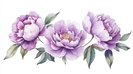 Obraz premium Light Purple Lavender Peonies Watercolor Illustration Botanical Art on Transparent Background for Greeting Cards Stationery Weddings and Home Decor