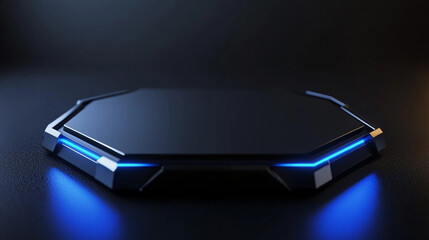 Modern Dark hexagonal titanium plate with lines blue