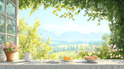 Breakfast with Nice View Background with Natural Lighting and UltraRealistic 50 Prompts