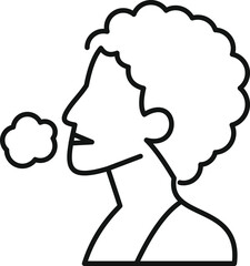 Line drawing of a woman exhaling a cloud of air, symbolizing respiration and healthy lungs