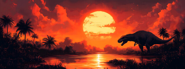 Retro style Prehistoric Dinosaur high resolution panorama v11