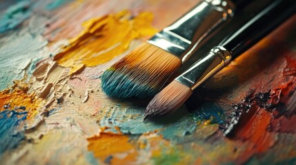 Close up of watercolor paints and brush