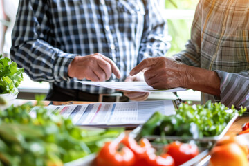 Detailed Hands of a Senior Patient and Nutritionist Collaborating on a Customized Diet Plan to Support Personalized Nutritional Counseling and Wellness