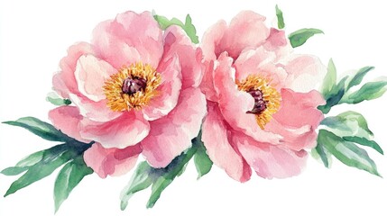 Pink Peonies Watercolor Illustration Isolated Floral Artwork for Greeting Cards Stationery Weddings and Home Decor