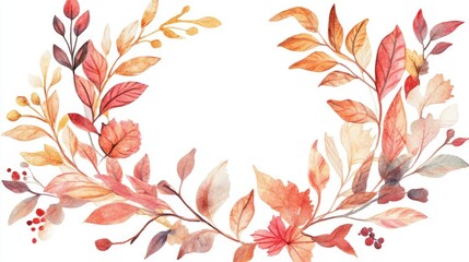 Obraz premium Autumn watercolor wreath for illustration backgrounds