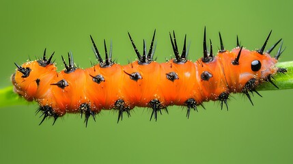 Obraz premium Close up of a Spiky Orange Caterpillar on a Green Leaf