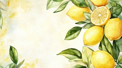 Hand painted watercolor lemon wreath on a light backdrop
