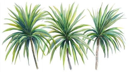 Watercolor illustration of isolated palm plants on a white background