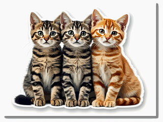 Obraz premium Three adorable kittens sitting closely together, showcasing different fur patterns and colors in a bright and cheerful setting