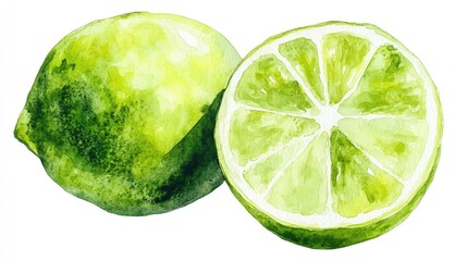 Lime half isolated on a white background Hand drawn watercolor illustration