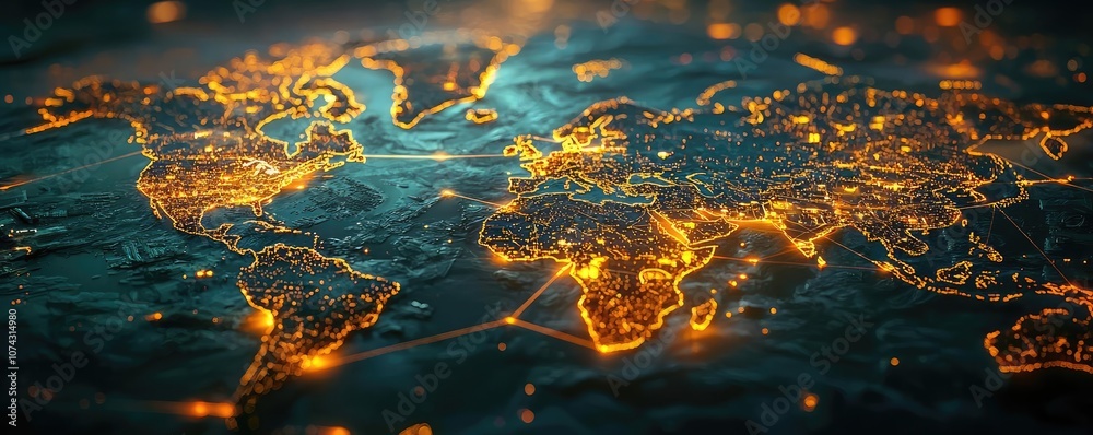 Poster Global network map with glowing connections over a dark background