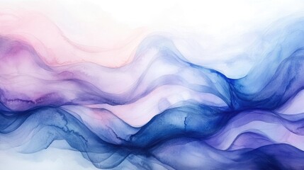 Obraz premium Watercolor illustration featuring a bright grey and cold blue gradient with a wavy fluid design Vibrant pastel colors create a blurry liquid light effect in shades of violet purple indigo pink and