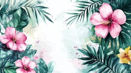 Watercolor flowers and leaves suitable for greeting cards invitation cards for celebrations and summer themed backgrounds