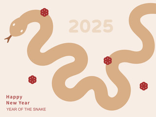 2025 Chinese new year illustration template with snake and flower.