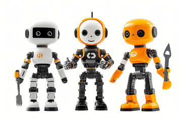 3D robot with a sign and screen in a futuristic, mechanical design, cute and cartoon style, showcasing technology and robotics