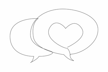 Single continuous line drawing two stacked callouts, one of which has a heart symbol. Expression of feelings. Praise. Affection. Love. National Screenwriters Day. One line design vector illustration