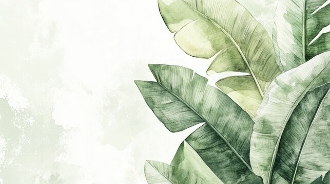 Tropical leaf themed greeting card suitable for invitations to weddings birthdays and other celebrations with a summer backdrop Watercolor illustration in botanical style