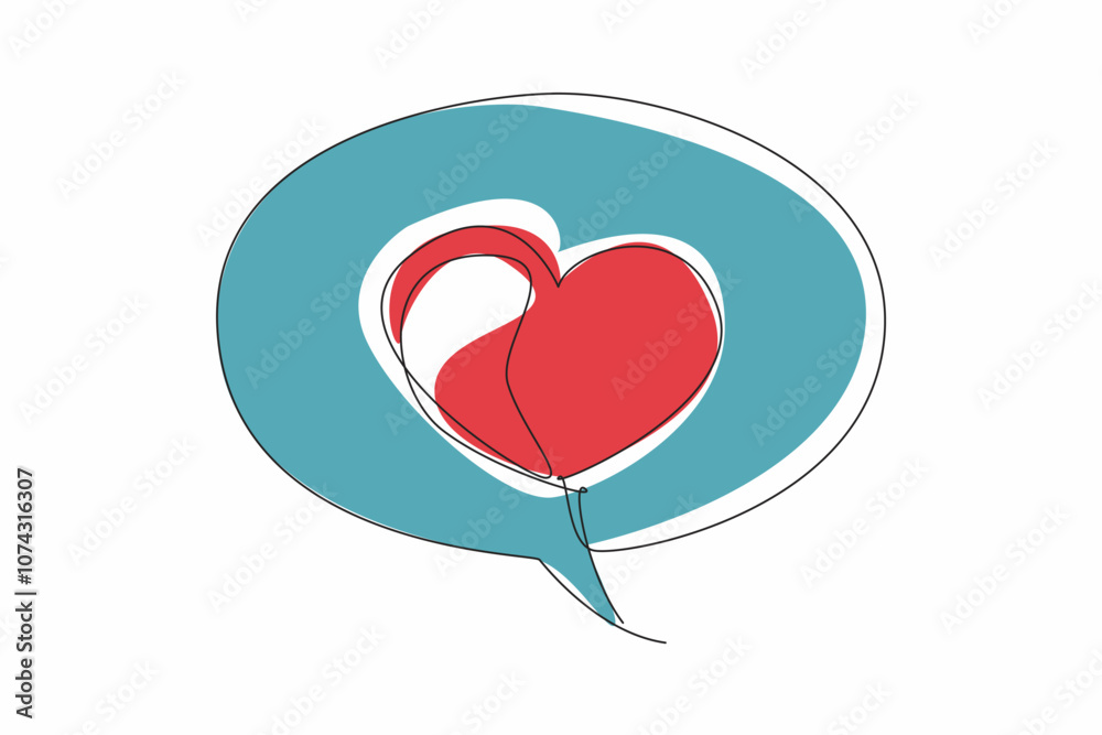 Poster continuous one line drawing callout with heart symbol in middle. typing. open the conversation with 