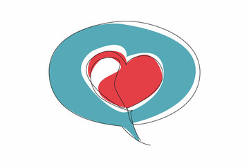Continuous one line drawing callout with heart symbol in middle. Typing. Open the conversation with love. Full of love messages. National Screenwriters Day. Single line draw design vector illustration