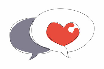 Single continuous line drawing two stacked callouts, one of which has a heart symbol. Expression of feelings. Praise. Affection. Love. National Screenwriters Day. One line design vector illustration