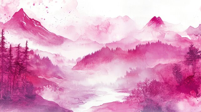 Raspberry Watercolor Design with Red Craft Paper and Pink Delicate Landscape Neon Wet Layout featuring a Wine Unicorn Theme Magenta Japanese Flow and a White Banner Violet Raspberry Watercolor Acc